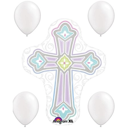 Religious Balloons, 28 inch 1ST COMMUNION CROSS, 4 pearl white latex set -  LOONBALLOON, LOON-LAB-30414-01-A-P